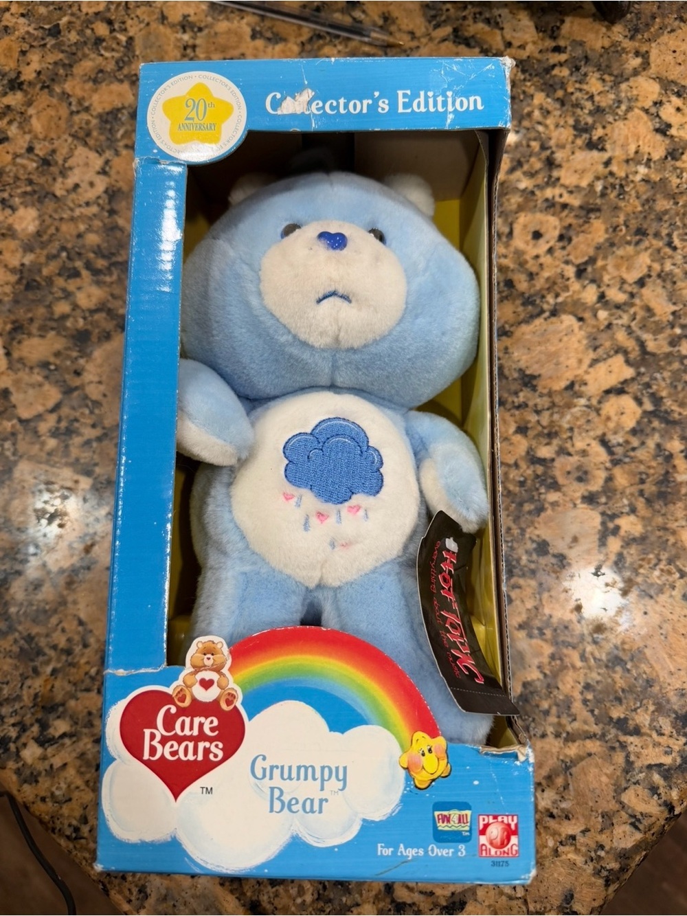 Rare limited 20th anniversary Care Bears Grumpy Bear Plush - Light Blue & White